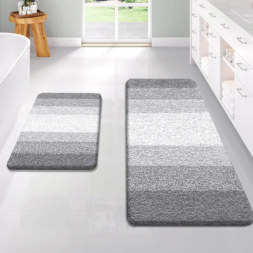 Miniatura 61 de OLANLY Juego de 2 alfombras de baño de microfibra suave y absorbente, antideslizantes, se pueden lavar y secar a máquina, alfombras de baño peludas