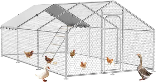 Miniatura 12 de Gallinero grande de metal con cubierta impermeable y resistente a los rayos UV, jaula de gallinas para exteriores, conejo, pato, gallinero para uso