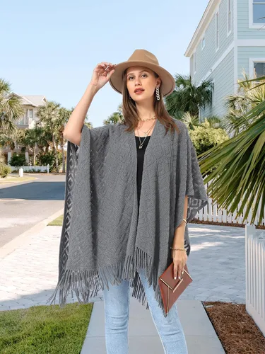 Miniatura 30 de Soul Young - Chal de punto para mujer, poncho con flecos y capa