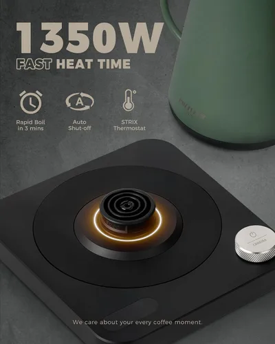 Miniatura 4 de POLIVIAR Hervidor Eléctrico de Cuello de Cisne, 1350W Hervidor Eléctrico para Té con Mango de Patrón de Madera, 34oz Hervidor Eléctrico Vertedor