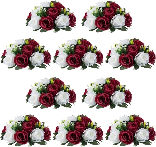 Miniatura 47 de NUPTIO Centros de mesa de flores blancas para mesas: 6 piezas de arreglo de bolas de flores artificiales para fiesta de boda, rosa floral falsa