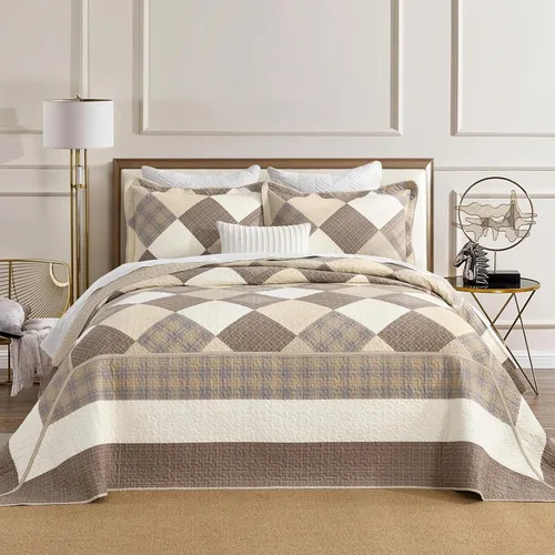 Miniatura 2 de Juego de ropa de cama de tamaño Queen grande, colcha de 120" x 102", 100% algodón, colcha acolchada ligera, juego de cubrecama de estilo rústico, 3