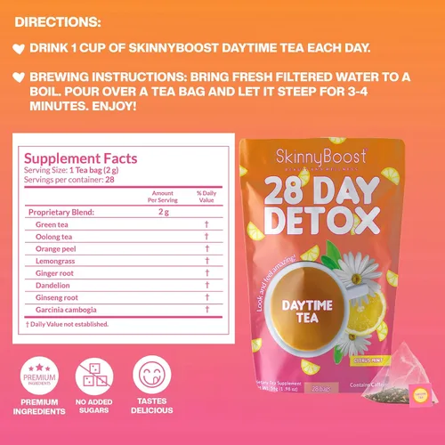 Miniatura 2 de SkinnyBoost Té diurno de desintoxicación para 28 días, menta cítrica (28 bolsas de té) apoya el metabolismo, desintoxicación, todo natural, sin OMG