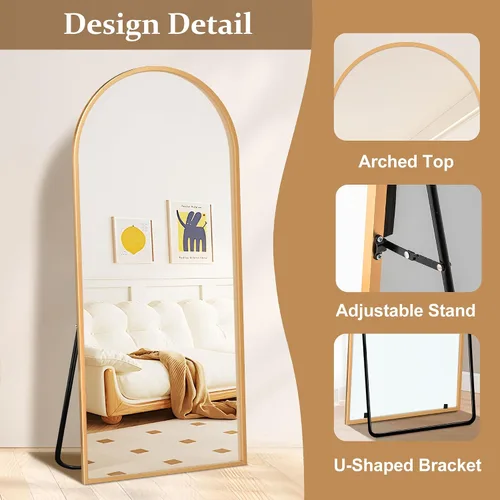 Miniatura 3 de Espejo arqueado de longitud completa con soporte, espejo de cuerpo completo de 64 x 21 pulgadas, espejo de pared de arco con marco fino de aleación