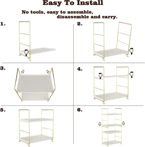 Miniatura 8 de Repisa de 2 niveles para especias de cocina - Estante organizador apilable independiente para encimera de baño - Soporte organizador de cosméticos