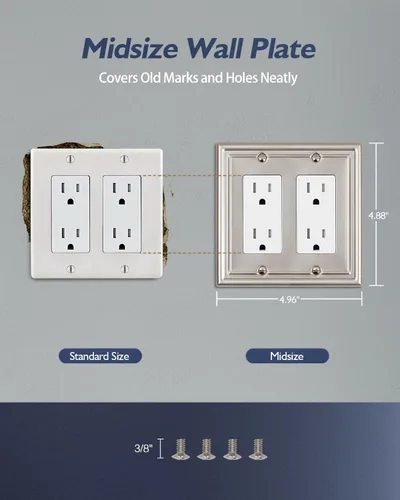 Miniatura 5 de Placas decorativas de pared de metal, cubiertas de salida para placas de interruptor (níquel satinado/2 decoradores, paquete de 2)