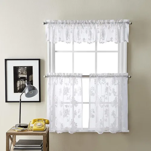 Curtainworks Sibella - Cortina de cocina de encaje, bolsillo para barra, par de niveles de 36 pulgadas, color blanco