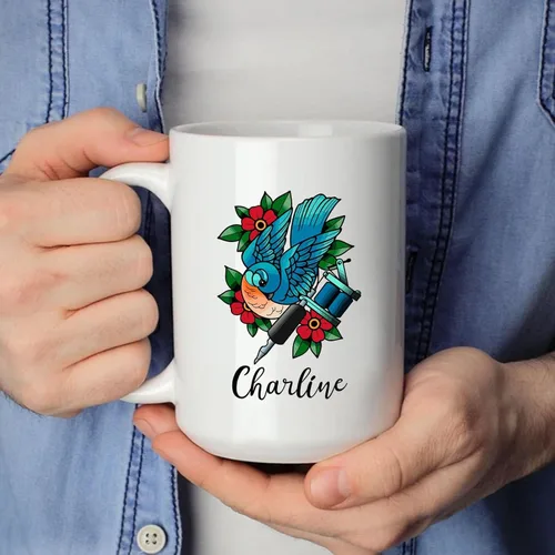 Miniatura 3 de Taza de artista de tatuaje floral, taza de café personalizada para tatuajes, taza de tatuaje personalizada con nombre regalo para amantes