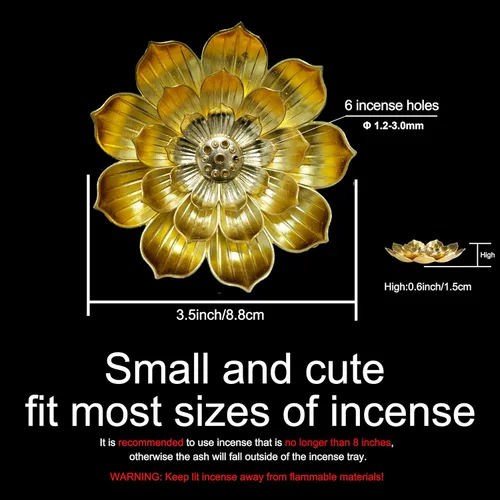 Miniatura 3 de Soporte para incienso, recogedor de cenizas desmontable Lotus, dorado
