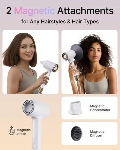 Miniatura 5 de Mera Bio-Ionic - Secador de pelo para mujer, secado rápido profesional de 1400 W con difusor y concentrador, tecnología de iones negativos