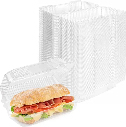 Miniatura 8 de Stock Your Home - Envase de plástico para llevar alimentos y postres, 50 unidades de 5 x 5 pulgadas, envases de plástico con bisagras, desechables