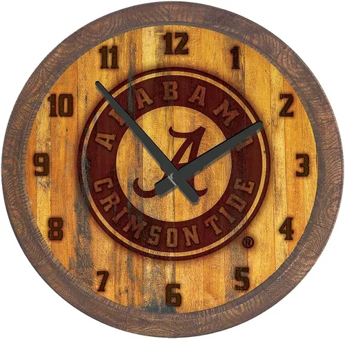 Miniatura 64 de The Fan-Brand NCAA Oklahoma Sooners: Reloj de pared con parte superior de barril de imitación para decoración de bar, decoración de fiesta