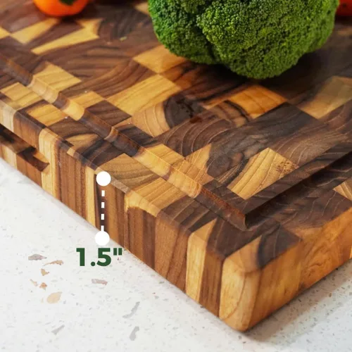 Miniatura 6 de Tablas de cortar de madera de teca para cocina, tablas de cortar de grano mediano de 17 x 13 x 1.5 pulgadas, tabla de cortar de bloque de carnicero