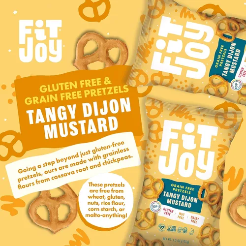 Miniatura 4 de FitJoy Tangy Dijon - Pretzels de mostaza (paquete de 6, 4.5 onzas) – Snacks sin lácteos, nueces y gluten – Raíz de yuca y harina de garbanzos sin