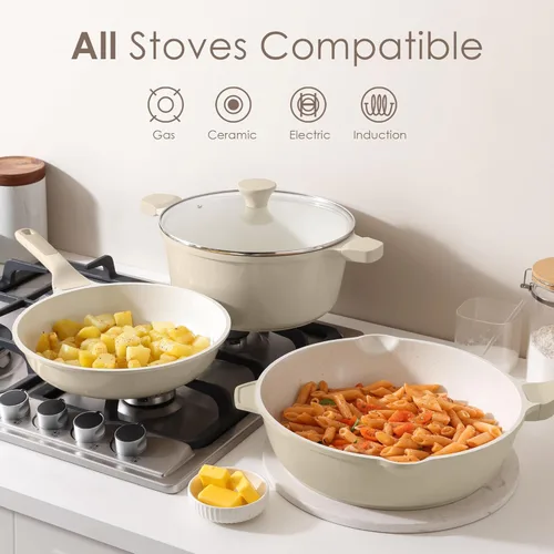 Miniatura 3 de SENSARTE Sartén antiadherente de cerámica de 8 pulgadas, sartén saludable no tóxica, sartén para tortilla compatible con inducción con mango Blanco
