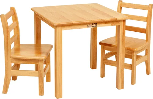 Miniatura 14 de ECR4Kids Juego de mesa y silla de madera dura de 24 x 24 pulgadas, altura de asiento de 12 pulgadas, muebles para niños, blanco antiguo, 3 piezas