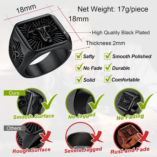 Miniatura 5 de FaithHeart Anillos de sello de cabeza de lobo para hombres y mujeres, anillo vikingo nórdico de acero inoxidable, tamaño 7891011121314 personalizado