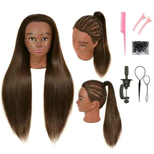 Miniatura 11 de Cabeza de maniquí con cabello rizado afro 100% cabello humano real para práctica de peluquería, cosmetología, muñeca maniquí para peinado, extensión