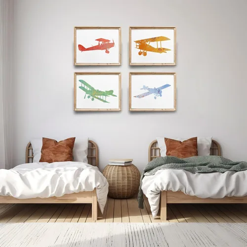 Miniatura 5 de Impresiones artísticas de aviones de guardería (juego de 4) – sin marco – 8 x 10 segundos Arte de pared encantador y caprichoso para guarderías