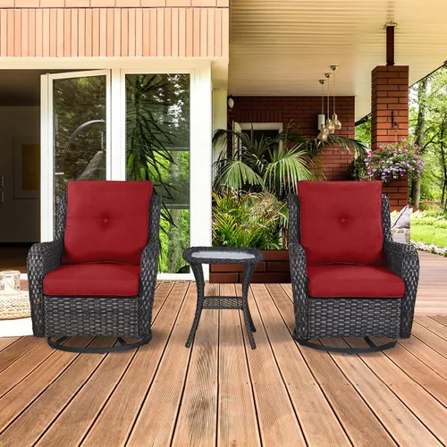 Miniatura 127 de HUMMUH Sillas Mecedoras Giratorias de Mimbre para Patio Exterior con Respaldo Alto, Sillas Deslizantes de Ratán PE, Juego de Muebles de Patio de 4