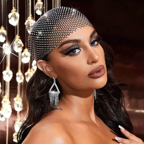 Miniatura 4 de EARENT Mesh Rhinestone Headbands Crystal Wide Head Scarfs Elastic Turban Headwrap Costume Party Hair Accessories for Women
