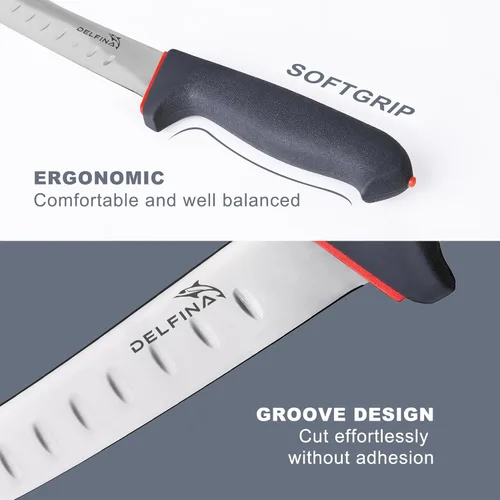 Miniatura 2 de Cuchillo curvado de 8 pulgadas con funda y mango SoftGrip, cuchillo para cortar carne, acero japonés de alto carbono (8 pulgadas)