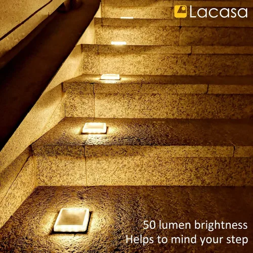Miniatura 9 de Lacasa Luces solares de escalón, paquete de 4 luces LED solares de 50 lm, 3000 K, luz blanca cálida, luces solares para exteriores, IP68 impermeable