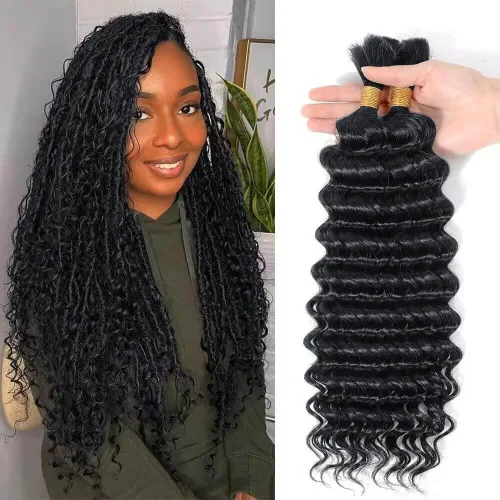 Miniatura 8 de Urbeauty Cabello Humano para Trenzar para Trenzas Boho Bob - Cabello Bohemio de Onda Profunda para Trenzar - Negro Azabache, 14 pulgadas Sin Nudos