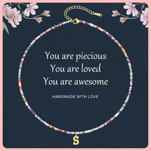 Miniatura 7 de JIGIGIJ Collares con iniciales de cuentas coloridas para niñas, adolescentes, regalos hechos a mano, personalizados, de acero inoxidable chapado