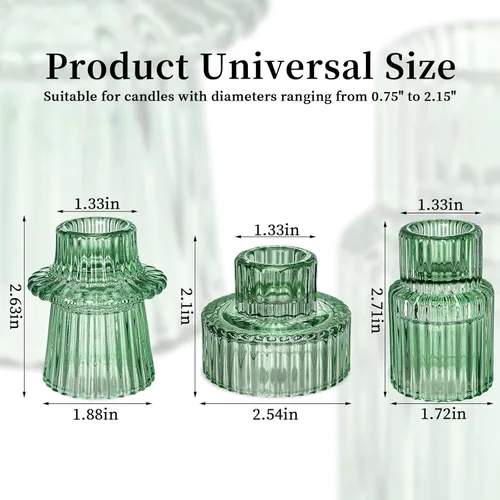 Miniatura 3 de Portavelas de cristal, juego de 3 candelabros verdes, velas cónicas de 3 estilos para todos los eventos formales, centros de mesa, bodas, cenas