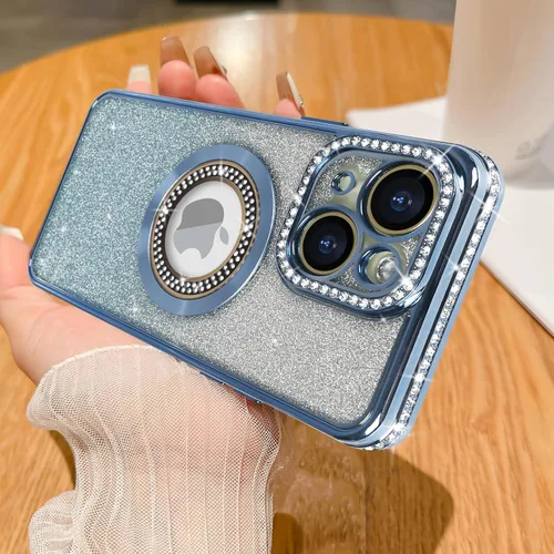 Miniatura 19 de Losin Funda magnética compatible con iPhone 15 Pro Max con purpurina compatible con MagSafe Funda de lujo con diamantes de imitación con logotipo