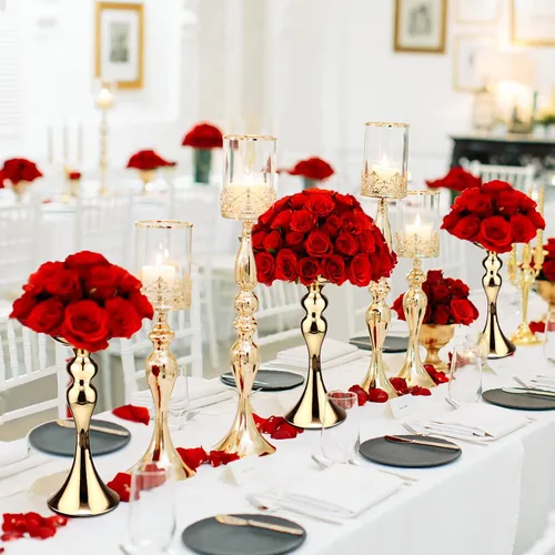 Miniatura 4 de Sadnyy 16 piezas de metal para arreglos florales, soporte de metal para centro de mesa de boda, decoración de mesa alta, florero para bodas, Dorado