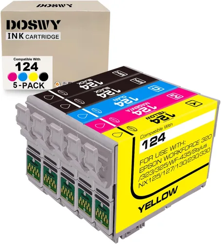 Paquete de 5 cartuchos de tinta remanufacturados T124 para Epson 124 uso para Epson Stylus NX125 NX127 NX130 NX230 NX330 NX420 NX430 Workforce 320