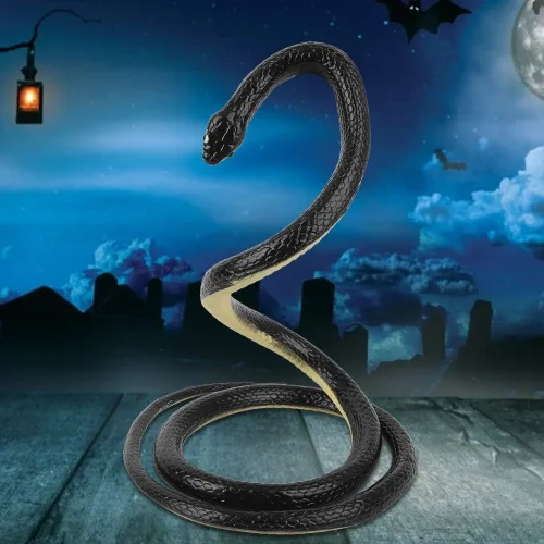 Miniatura 6 de Kikumi Soft Rubber Artificial Snake Toy, 1.25m Fake Snake Joke Toys Halloween Party Supplies (Black)