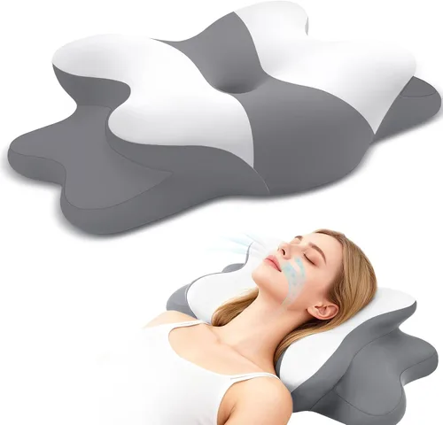 Miniatura 12 de Dreams - Almohada de alivio para la apnea del sueño con alivio del cuello y ronquidos, almohada ortopédica y ergonómica de espuma viscoelástica