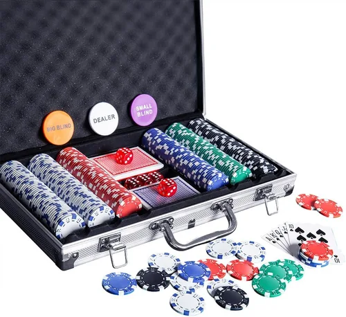 Juego de fichas de póquer - 300 fichas de póquer con estuche de aluminio, fichas de 0.41 oz para Texas Holdem Blackjack