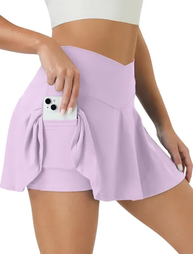 Miniatura 7 de COPYLEAF Falda de tenis para mujer, faldas de golf de cintura alta con bolsillos, pantalones cortos cruzados atléticos plisados