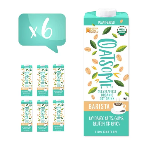 Oatsome Leche de avena orgánica, mezcla barista, sin gluten, sin lácteos (paquete de 6), 33.8 onzas líquidas