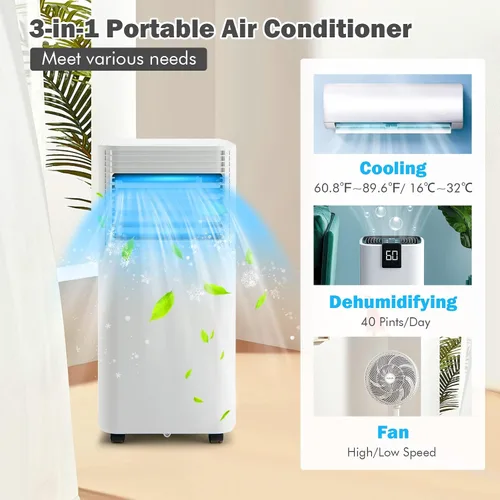 Miniatura 3 de PETSITE Aire acondicionado portátil, unidad de enfriamiento de CA de 8000 BTU para habitación, unidad de CA 3 en 1 con enfriador de aire, ventilador