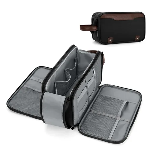 Miniatura 10 de Bolsa de aseo Wedama para hombres, bolsa de aseo colgante de viaje para viajes de negocios, natación, camping, Negro, M, Classic