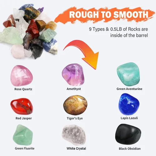 Miniatura 2 de Kit de pulidor de rocas VIYUKI - Incluye piedras preciosas en bruto, 4 granos de pulido, cierres de joyería, instrucciones de funcionamiento, gran