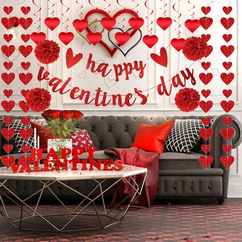 Miniatura 5 de Juego de 22 decoraciones para el día de San Valentín premontadas, espirales de corazón colgantes con texto en inglés «Happy Valentine», guirnaldas