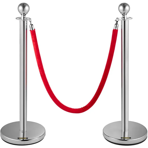 Miniatura 9 de VEVOR Cuerdas y postes de terciopelo, 8 piezas, cuerda de terciopelo rojo de 5 pies, poste de puntal con parte superior de bola, barreras de control