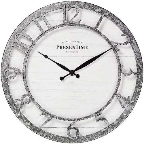 Miniatura 22 de Presentime & Co - Reloj de pared de la serie Farmhouse de 21 pulgadas, estilo Shiplap, número arábigo 3D elevado, acabado galvanizado. Decoración