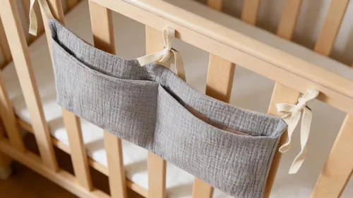 Miniatura 5 de Bolsa colgante de cabecera para guardar biberones y mantas de leche para bebés - Bolsa organizadora de cama plegable para pañales para bebés - Gris