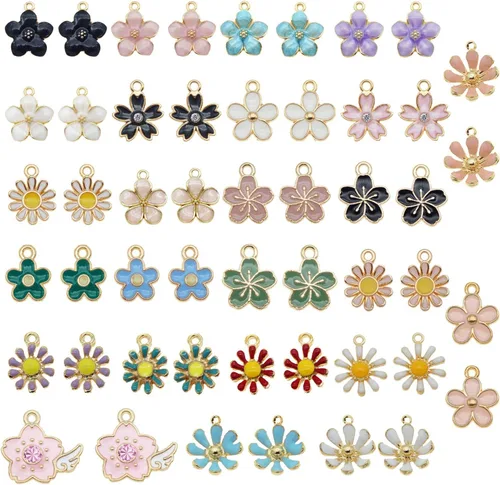 40 piezas (20 pares) surtidos de flores esmaltadas en tono dorado delicadas colgantes mezclados colgantes para aretes, fabricación de joyas,