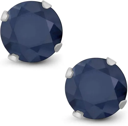 Miniatura 3 de Aretes de oro blanco de 10K genuino con perno de 4puntas (2,12quilates, 6mm, redondo), de zafiro color azul