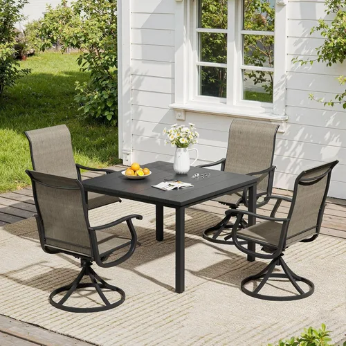 Miniatura 64 de VICLLAX Muebles pequeños de exterior de 3 piezas, 2 sillas giratorias de patio y mesa redonda pequeña para 2, sillas de carbón oscuro y negro