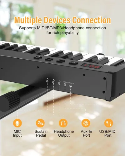 Miniatura 4 de KONIX Piano de Teclado de 88 Teclas Semi Pesado, Piano Digital de Tamaño Completo con Soporte Doble X, Piano de Teclado Portátil para Principiantes