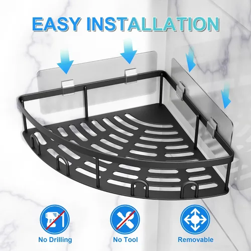 Miniatura 5 de Organizador de esquina para ducha, paquete de 2 estantes organizadores adhesivos para baño, ducha, sin perforaciones, a prueba de óxido, para montar